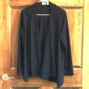 NAVY BLUE ZENERGY BY CHICOS, HOODED DRAPING SWEATER/CARDIGAN, SIZE , US MED., 8